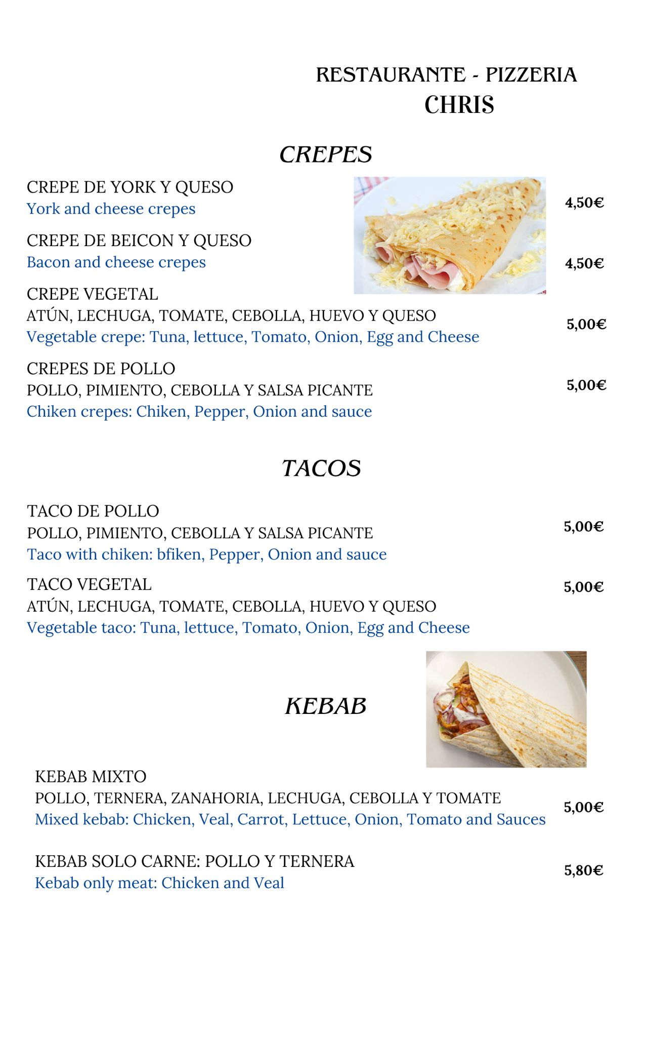 Crepes, Tacos y Kebab